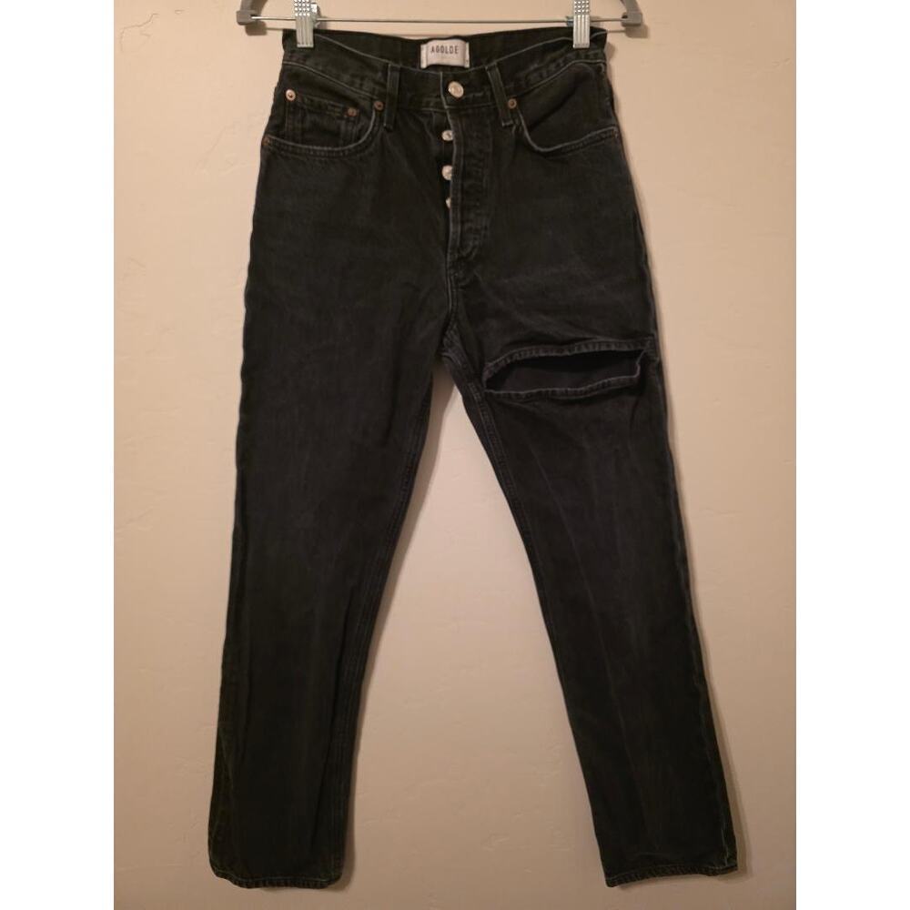 AGOLDE Lana Slice Jean 25 Black High Rise Organic Cotton Straight